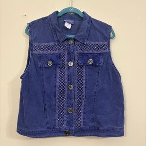 Saint Germain Womens Denim Vest L purple glam rock layering edgy beaded cl